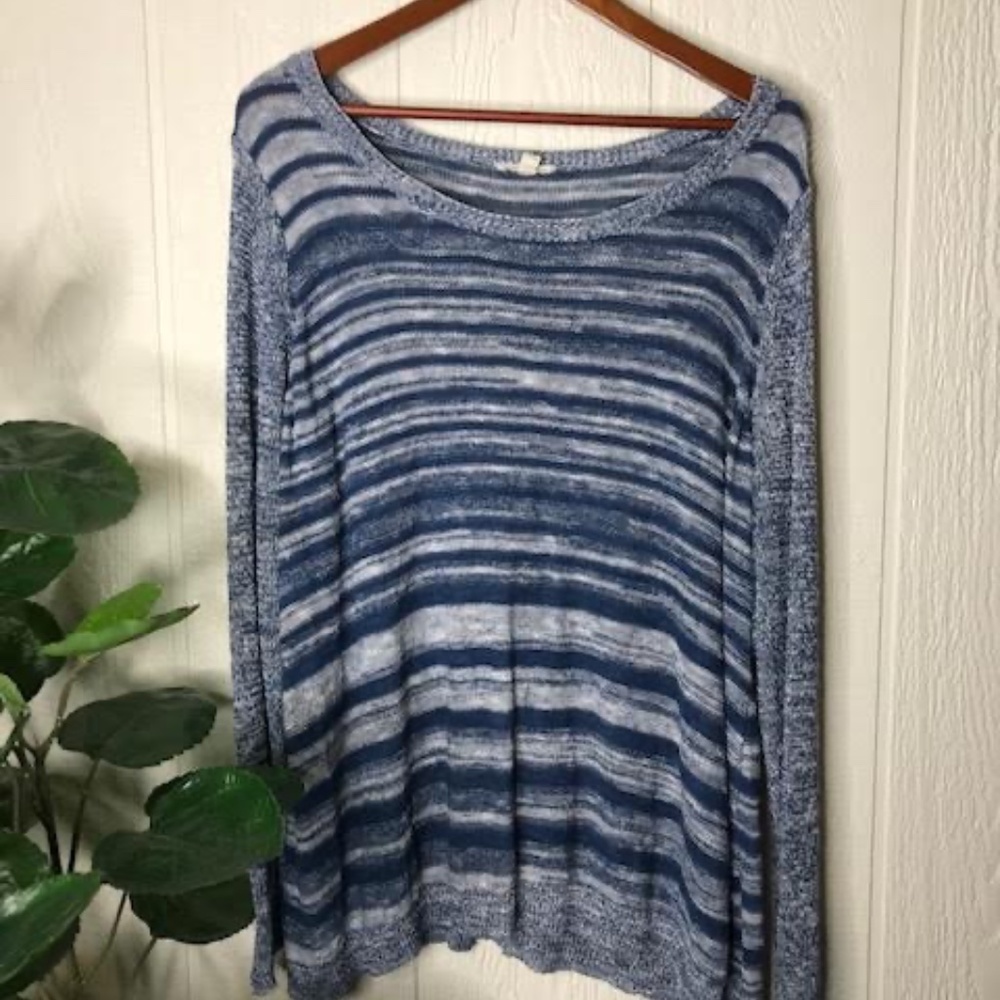 EILEEN FISHER WOMAN STRIPED SCOOP NECK ORGANIC LINEN SWEATER SZ. 1X